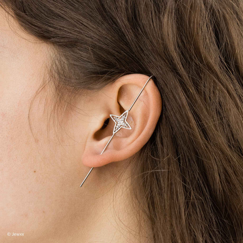 Ear cuff Cassiopée en acier inoxydable et zircone argent.