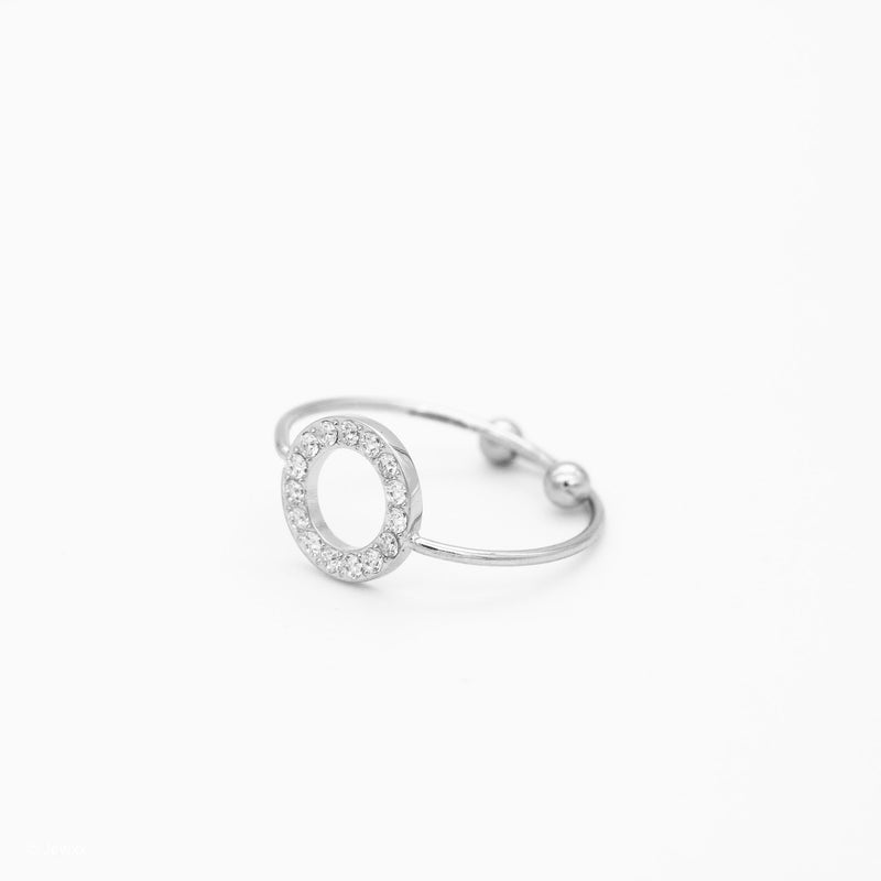 Bague Eclipse ajustable en acier inoxydable et zircon argent.