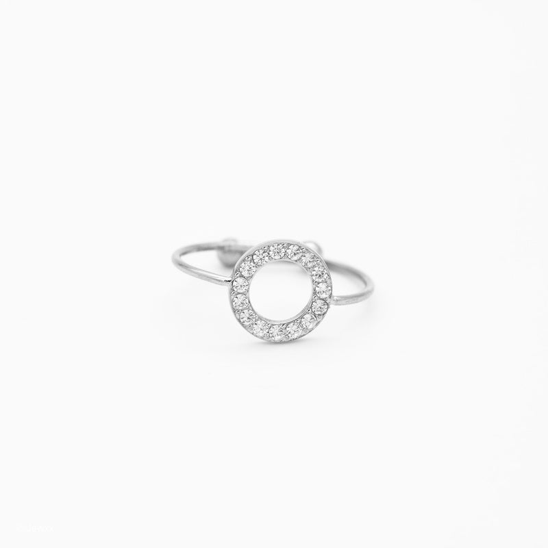 Bague Eclipse ajustable en acier inoxydable et zircon argent.