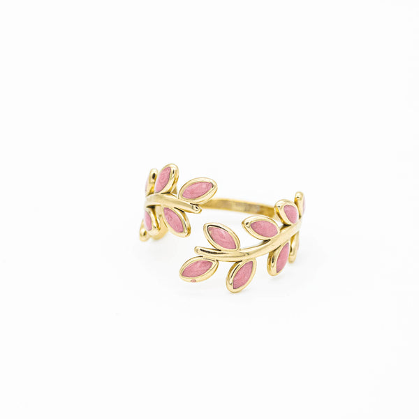 Bague Flower ajustable en acier inoxydable doré et rose.