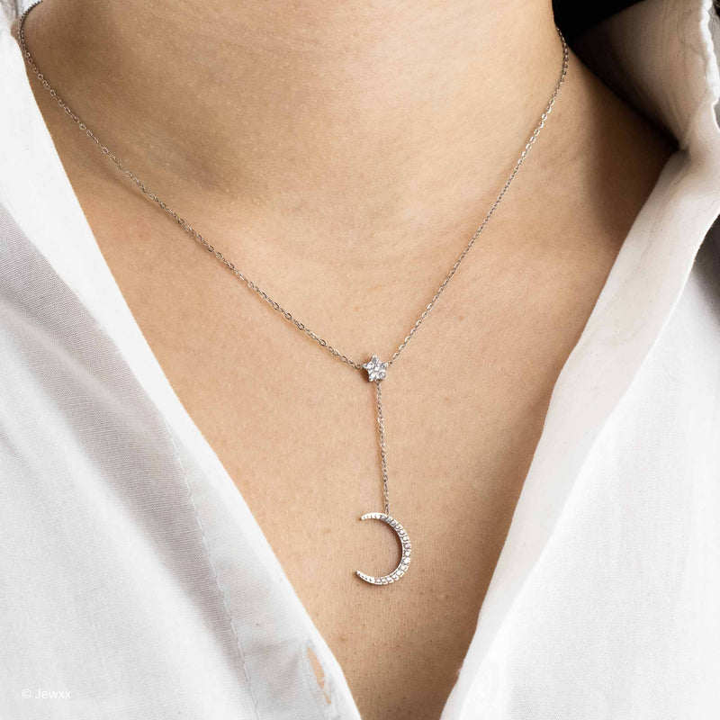 Collier Moonlight en acier inoxydable et zircone argent.