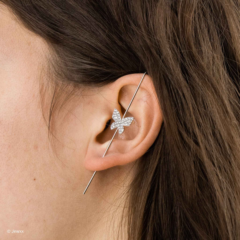 Ear cuff Nuptial en acier inoxydable et zircone argent.