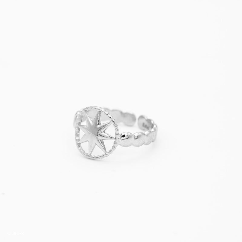 Bague Rocky ajustable en acier inoxydable argent.