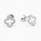 Boucles Trèfle en acier inoxydable et zircone argent.